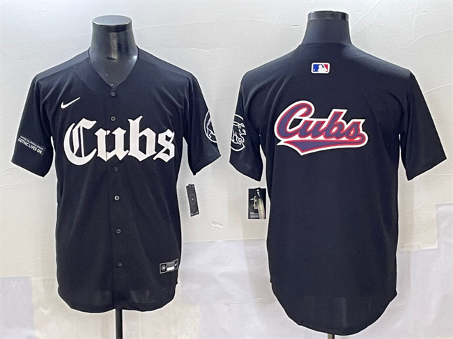 Men's Chicago Cubs Team Big Logo Black 'Gothic North Side Edition' Vapor Premier Limited Stitched Baseball Jersey Men's Chicago Cubs Team Big Logo Black 'Gothic North Side Edition' Vapor Premier Limited Stitched Baseball Jersey